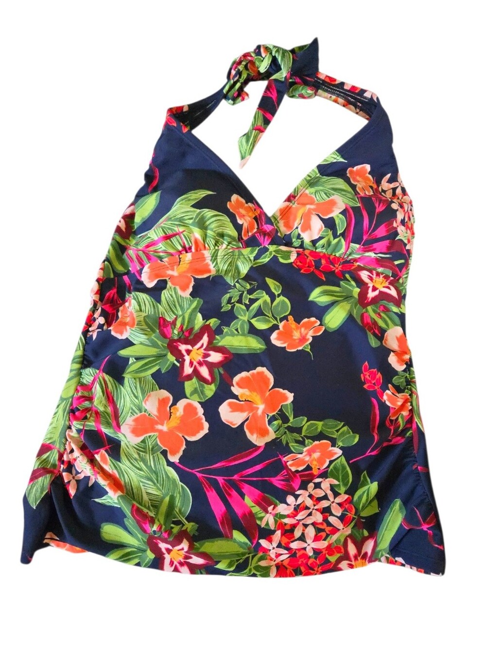 Kona Sol Navy Halter Swim Top with Bright Pink & Mint Accents. Size LG US.